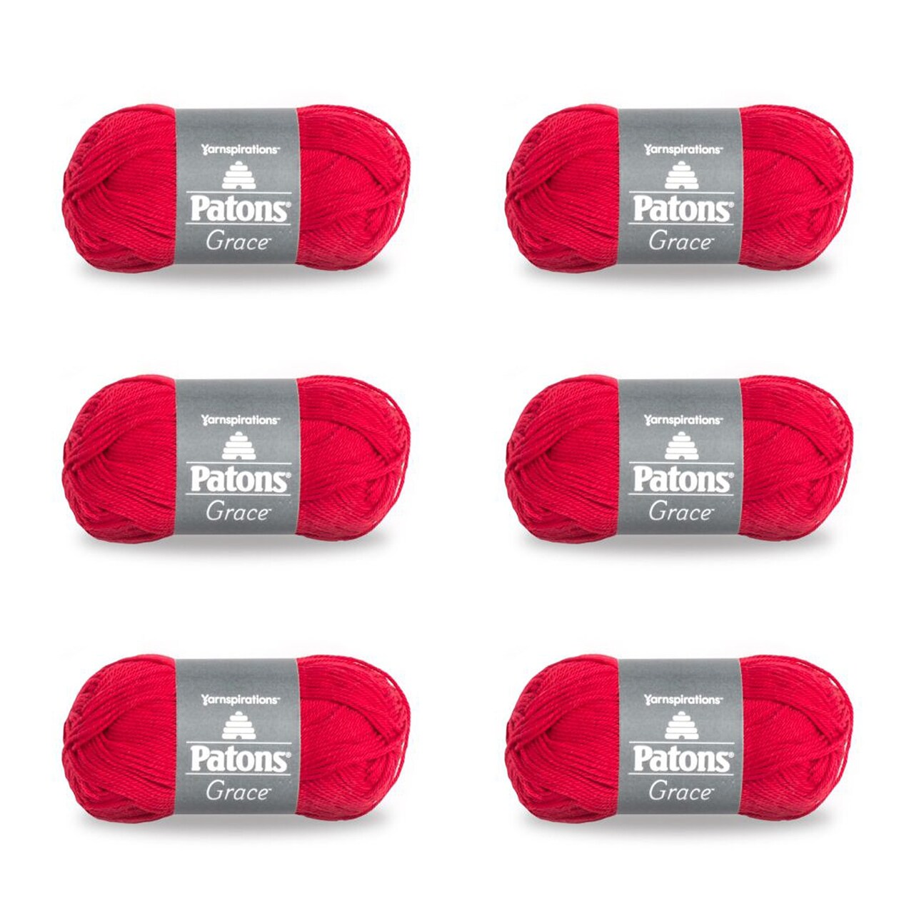 Patons Grace Cardinal Yarn - 6 Pack of 1.75oz/50g - Cotton - 3 DK - 136 Yards - Knitting/Crochet